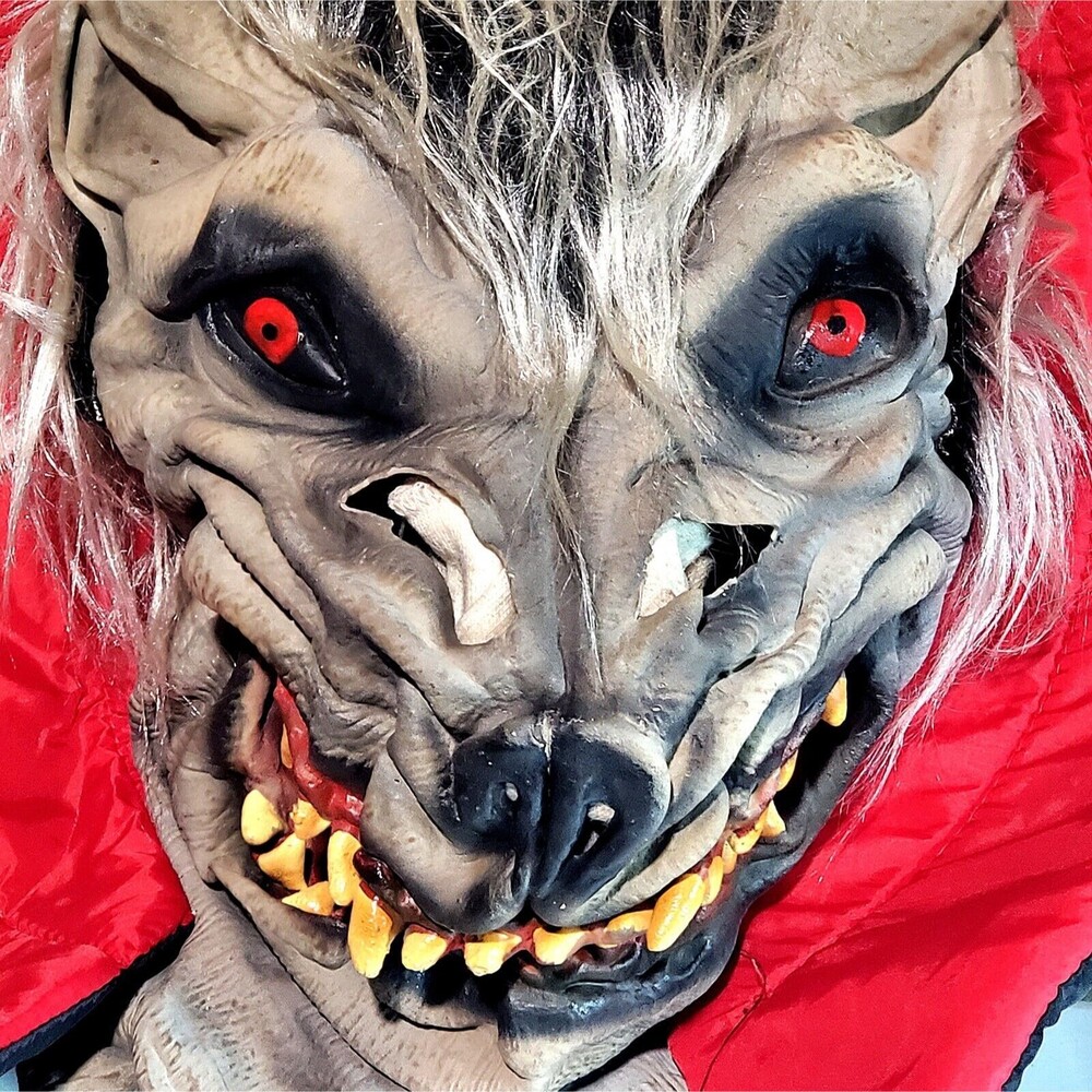 VTG Latex Halloween Mask Warewolf Vampire Costume Full Fabric Collar Furry Demon